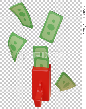 Money Gun Cash Cannon 3D graphics with money pouring out Money Gun Cash Cannon 3D graphics with money pouring out 118805975