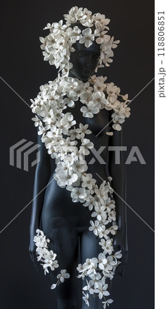 Black Silhouette with White Flowers in Artistic Design. High quality photo 118806851