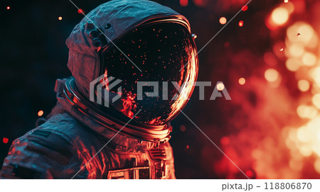 炎の中の宇宙飛行士のヘルメット 118806870