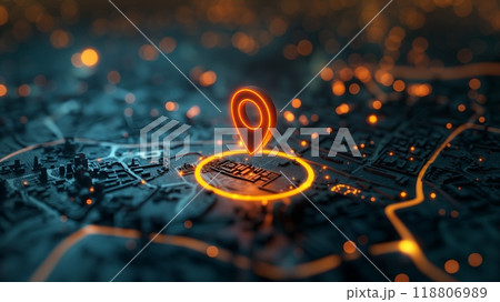 Glowing Location Pin on a Digital Map Representing Navigation. High quality photo 118806989