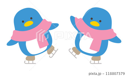 スケートするペンギンのベクターイラスト。冬、マフラー、鳥 118807379