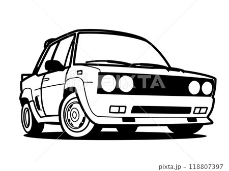 レトロなイタリアンクーペ  フロント　ぬり絵風　自動車イラスト 118807397