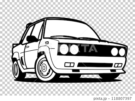 Retro Italian coupe front coloring book style car illustration 118807397