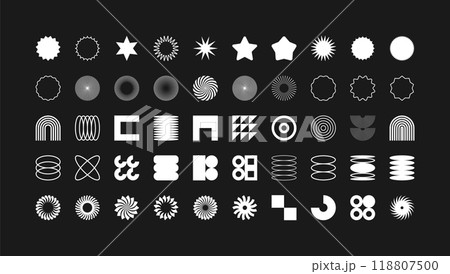 Brutalist geometric shapes, modern symbols. Simple primitive elements and forms. Retro design, trendy contemporary minimalist style, y2k. Vector illustration 118807500