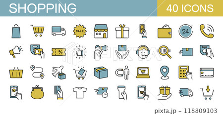買い物やネットショッピングに関するアイコンセット　カラー 118809103