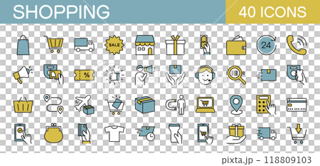 Shopping and online shopping icon set color 118809103