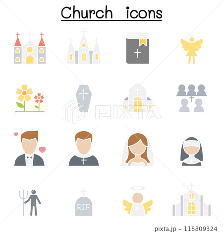 Church icon set in flat color style 118809324