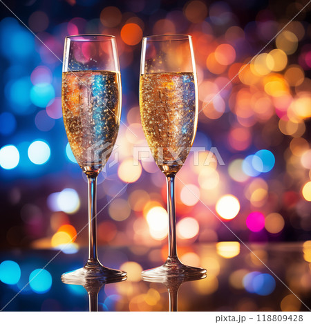 Glasses with champagne and lights 118809428