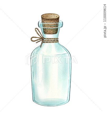 Glass bottle. Empty bottle isolated on a white background. Watercolor illustration Glass bottle. Empty bottle isolated on a white background. Watercolor illustration 118809614