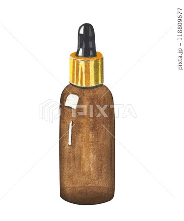 Hand drawn essential oil bottle. Spa collection. Watercolor illustration Hand drawn essential oil bottle. Spa collection. Watercolor illustration 118809677