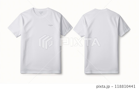 A white t-shirt with short sleeves is shown from the front and back 118810441