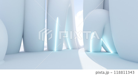 Abstract white interior with blue glowing lines 3d render illustration 118811343