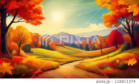 秋のイラスト（丘陵） 118811374