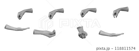 isolated hands set, one making a pinching gesture and the other showing an open palm isolated on a 118811574
