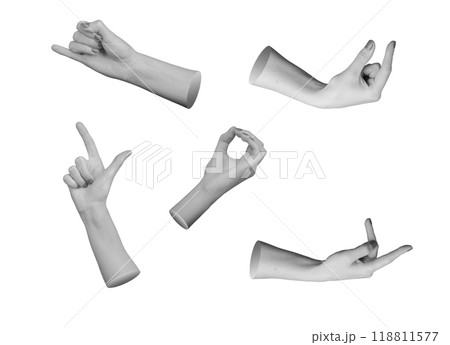 isolated hands in different expressive gestures, OK sign, pointing finger, surfing pinky sign, isolated hands in different expressive gestures, OK sign, pointing finger, surfing pinky sign, 118811577