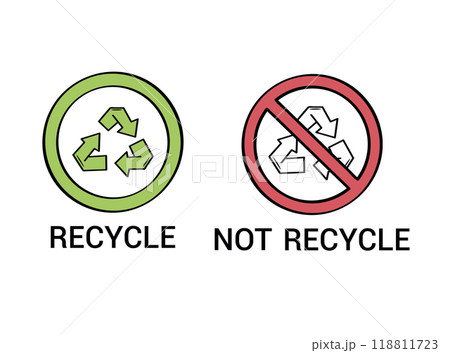 Recycle and not recycle garbage doodle icons. Recycle and not recycle garbage doodle icons. 118811723