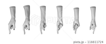 Fingers pointing down, hand gestures with pointers, set isolated on white background 118811724