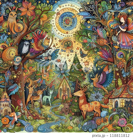 たくさんの色を使った 童話のようなデジタルイラスト たくさんの色を使った 童話のようなデジタルイラスト 118811812