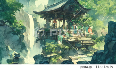 水彩タッチの幻想的な自然の風景 水彩タッチの幻想的な自然の風景 118812019