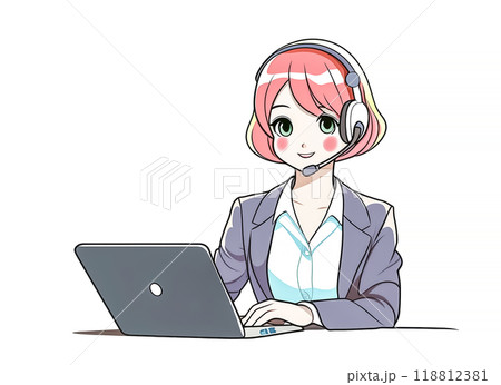 ヘッドセットをつけて働く女性オペレーターのイメージ素材 ヘッドセットをつけて働く女性オペレーターのイメージ素材 118812381
