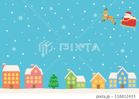 クリスマスの街並みとサンタクロースのイラスト クリスマスの街並みとサンタクロースのイラスト 118812433
