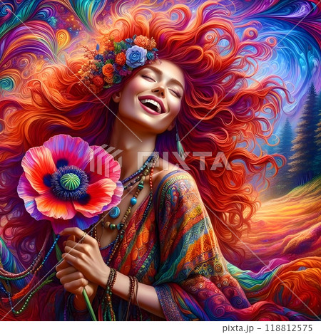 A lively and stunning illustration of a free-spirited woman. 118812575