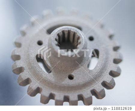 Object printed on 3D printer from metal powder using Metal Jet technology. High detailed detailing parts. Metal Jet. 3D-printed metal parts. Modern 3D printing, additive manufacturing technologies 118812619