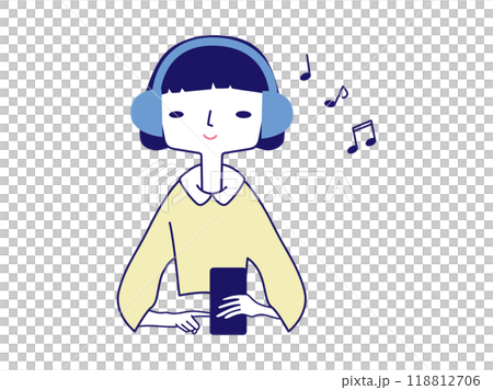 Person listening to music with smartphone and headphones Person listening to music with smartphone and headphones 118812706