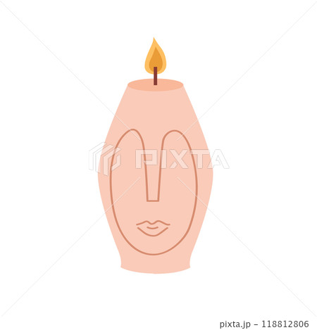 Burning candle in shape of woman head. Aroma candle in scandi style illustration on white background. Burning candle in shape of woman head. Aroma candle in scandi style illustration on white background. 118812806