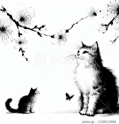 猫の水墨画 118812998