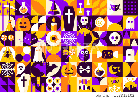 Big Geometrical Happy Halloween Banner 118813102