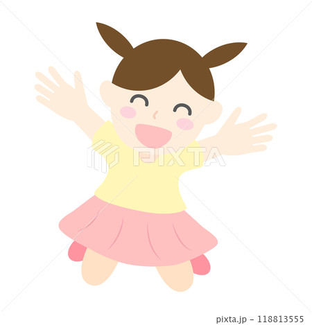 笑顔でジャンプして喜ぶ女の子のイラスト 118813555