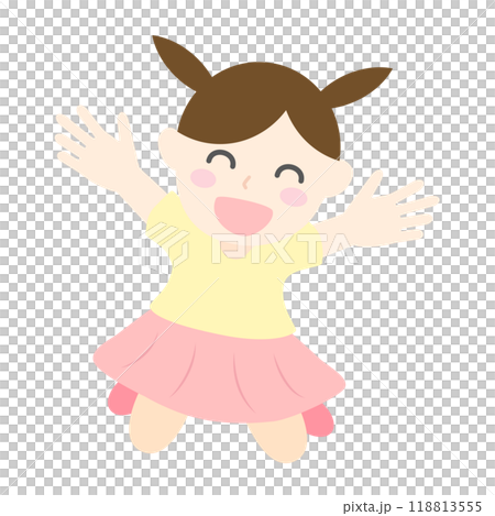 笑顔でジャンプして喜ぶ女の子のイラスト 118813555
