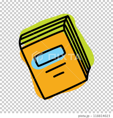 Doodle book icon handdrawn with thin line and colored with colorful blobs 118814023