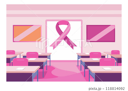 School classroom decorated with a pink ribbon for breast cancer awareness School classroom decorated with a pink ribbon for breast cancer awareness 118814092