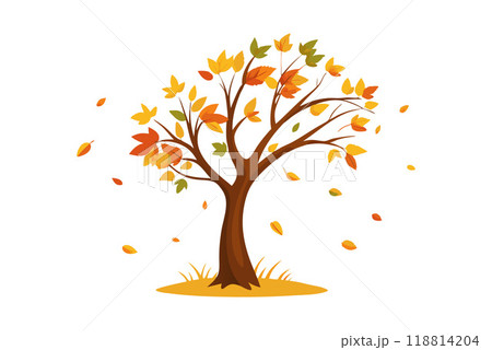 Tree with falling leaves in autumn 118814204