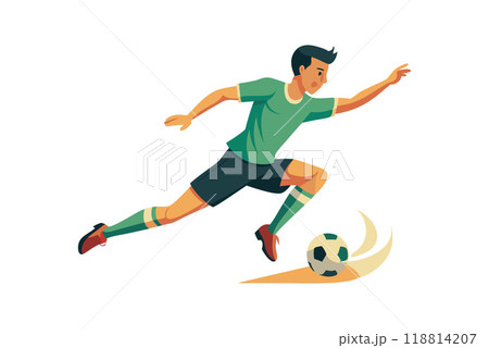Soccer player kicking a ball during a match 118814207