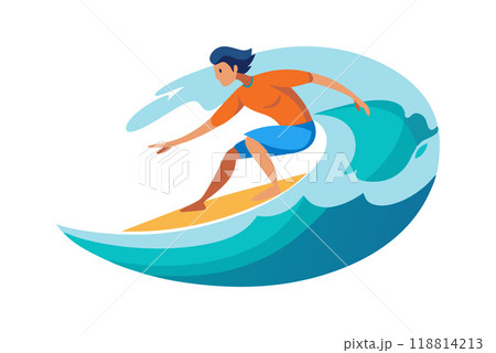 Man surfing on a large wave 118814213