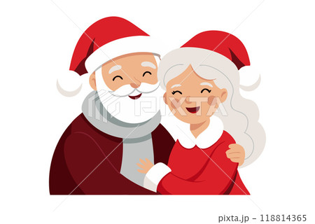Happy Santa Claus and Mrs. Claus embracing and smiling together 118814365