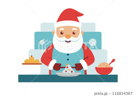Illustration of Santa Claus enjoying festive meal during Christmas holidays 118814367