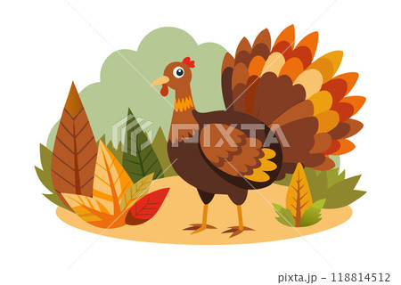 Colorful illustration of a turkey with autumn leaves, perfect for Thanksgiving and fall-themed designs Colorful illustration of a turkey with autumn leaves, perfect for Thanksgiving and fall-themed designs 118814512