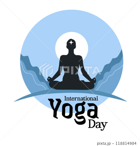 International Yoga Day. Woman in yoga body posture on background. Creative vector illustration. Social media template. 118814984
