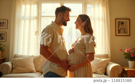Family Bliss, Smiling Pregnant Father and mother Exemplifying the Beauty of Human Relationships Family Bliss, Smiling Pregnant Father and mother Exemplifying the Beauty of Human Relationships 118815160