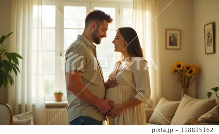 Family Bliss, Smiling Pregnant Father and mother Exemplifying the Beauty of Human Relationships 118815162