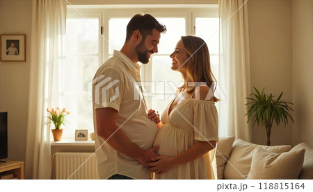 Family Bliss, Smiling Pregnant Father and mother Exemplifying the Beauty of Human Relationships Family Bliss, Smiling Pregnant Father and mother Exemplifying the Beauty of Human Relationships 118815164