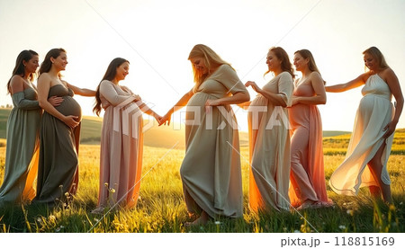 group of pregnant women supporting each other, sisterhood 118815169