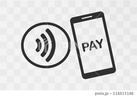 Contactless payment icons, credit card and hand tap pay wave.  Wireless NFC and contactless pay pass icons set. Vector illustration image. Isolated on background. 118815186