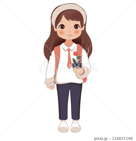 Cute school little cartoon girl with school backpack vector illustration 118815199