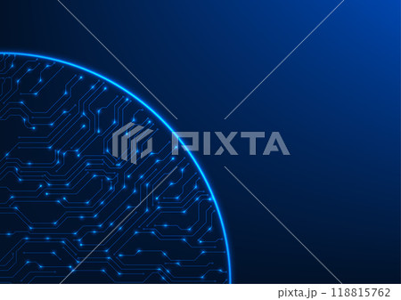 Technology background with circuit lines inside a circle, conveying the connection and functioning of technology systems. Suitable for presenting electronics and circuit design. Technology background with circuit lines inside a circle, conveying the connection and functioning of technology systems. Suitable for presenting electronics and circuit design. 118815762