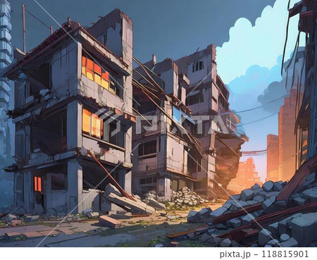 地震でビルが倒壊したイメージ 118815901